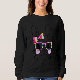 Cute Bunny Wearing Face Tie Dye Glasses Happy East Sweatshirt