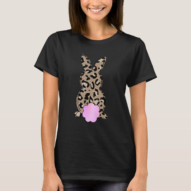 Cute Bunny Wearing Glasses Leopard Happy Easter Da T-Shirt (Front)