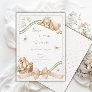 Cute Bunny Whimsical Vintage Baby Shower Invitation