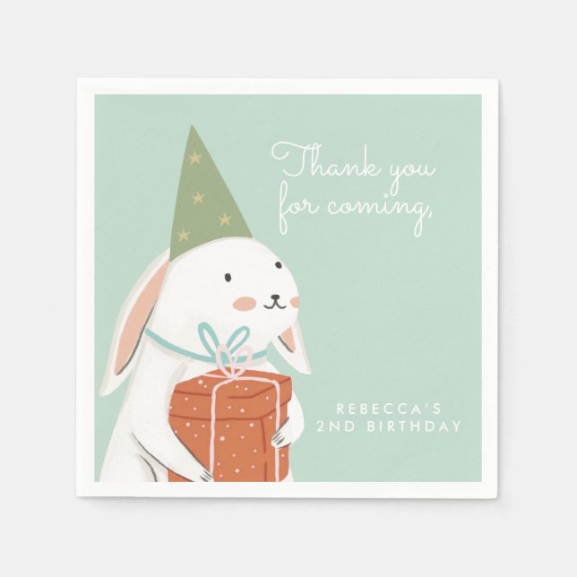 Cute Bunny White Rabbit Birthday  Napkin (Front)