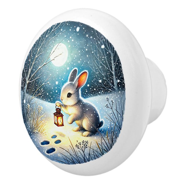 Cute bunny Winter lovers Ceramic Knob (Right)