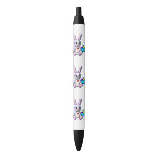 Cute Bunny with a Basket Black Ink Pen