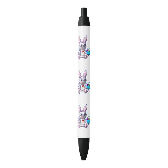 Cute Bunny with a Basket Black Ink Pen (Front Vertical)