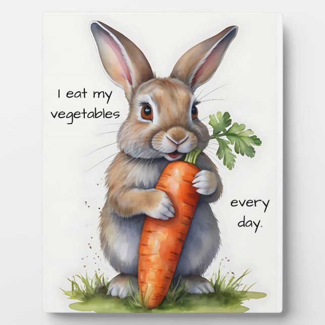 Cute bunny with a carrot, watercolor on plaque (Front)