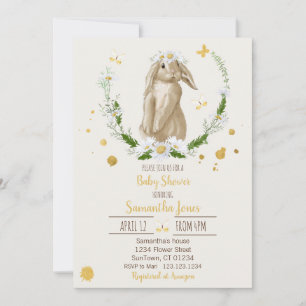 Cute Bunny with a Daisy   Baby Shower Invitation