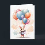 Cute Bunny with Balloons Watercolor Blank Greeting Card<br><div class="desc">Celebrate any occasion with this delightful blank greeting card featuring an adorable bunny holding colourful pastel balloons. The soft watercolor illustration with its dreamy clouds and gentle colours creates a sweet, whimsical design perfect for birthdays, baby showers, Easter, or just sending a smile to someone special. The charming rabbit character...</div>