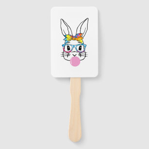 Cute Bunny With Bandana Heart Glasses Bubblegum Hand Fan