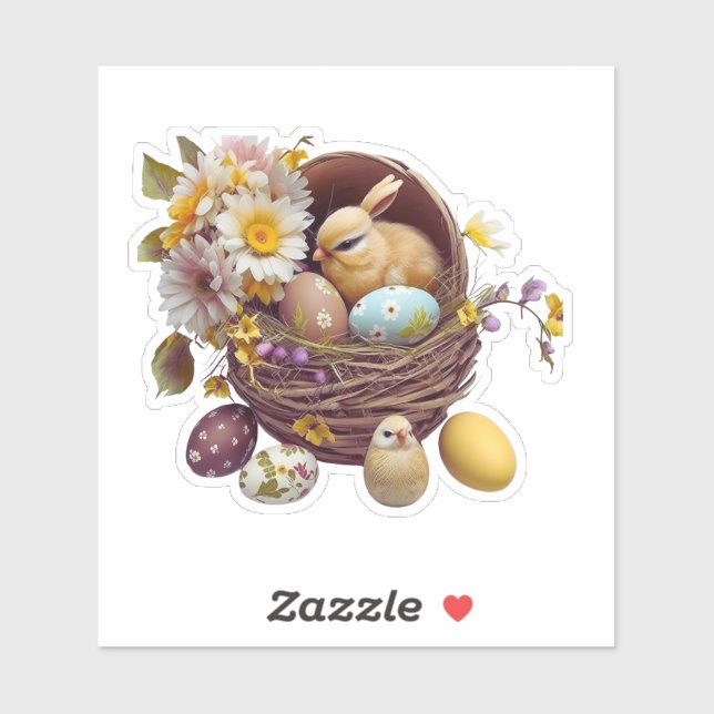 Cute bunny with basket eggs Easter day stiker  (Sheet)