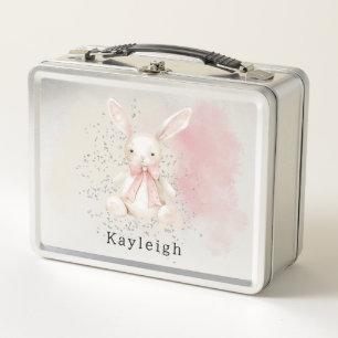 Cute Bunny with Bow Metal Lunch Box