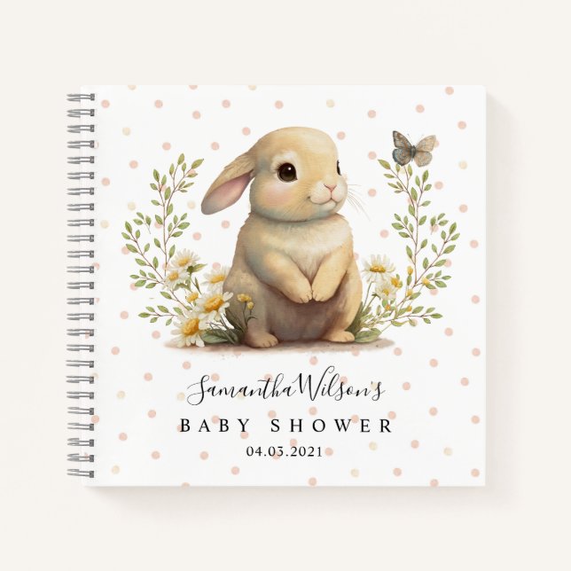 Cute Bunny with Butterfly Baby Shower Guest Book (Front)