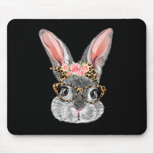 Cute Bunny With Byndana Gles Leopard Flowers Easte Mouse Pad