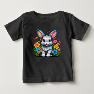 Cute Bunny with Colourful Flowers Baby T-Shirt