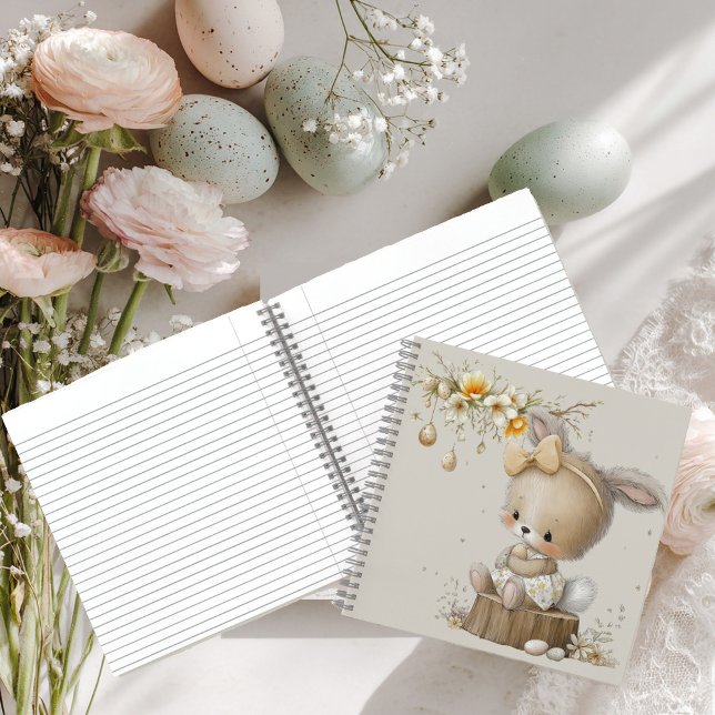 cute bunny with Easter eggs in a flower meadow Notebook (Creator Uploaded)