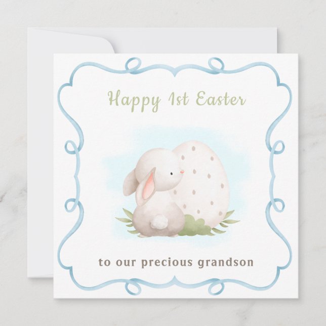 Cute bunny With Egg Grandson Baby's 1st Easter Card (Front)
