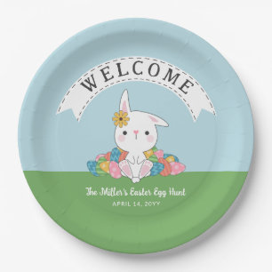 Cute Bunny with Eggs Easter Egg Hunt & Brunch Paper Plate