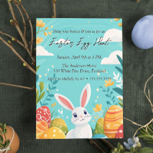 Cute Bunny with eggs flowers Easter Egg Hunt Invitation