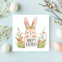 cute bunny with flowers and eggs painted
