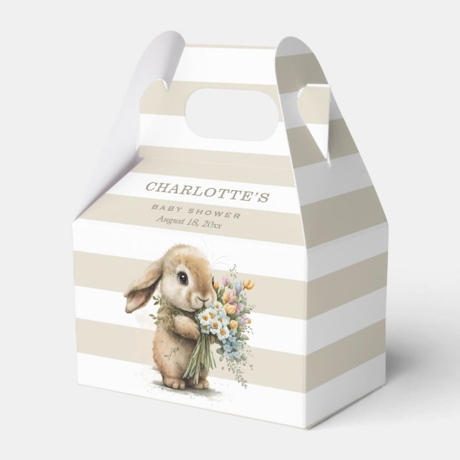 Cute Bunny with Flowers Baby Shower Favor Box (Front Side)