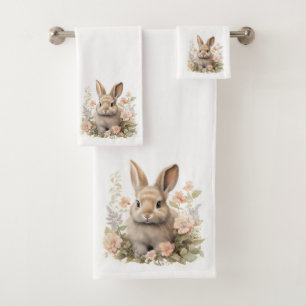 Cute Bunny with Flowers Bath Towel Set