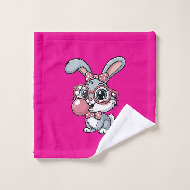 Cute Bunny with Glasses Blowing Bubble Gum (Gant de toilette)