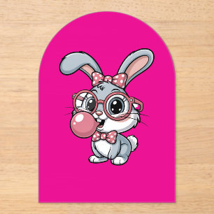 Cute Bunny with Glasses Blowing Bubble Gum Acrylic Invitations
