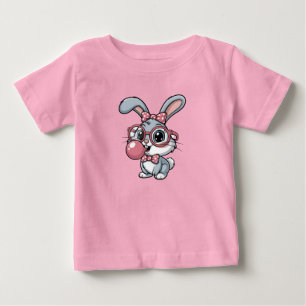 Cute Bunny with Glasses Blowing Bubble Gum Baby T-Shirt
