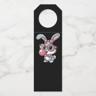 Cute Bunny with Glasses Blowing Bubble Gum Bottle Tag