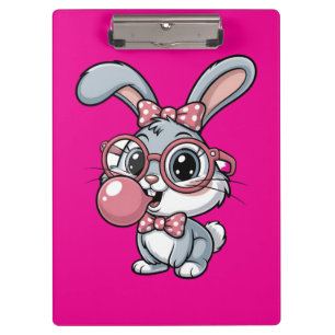 Cute Bunny with Glasses Blowing Bubble Gum Clipboard
