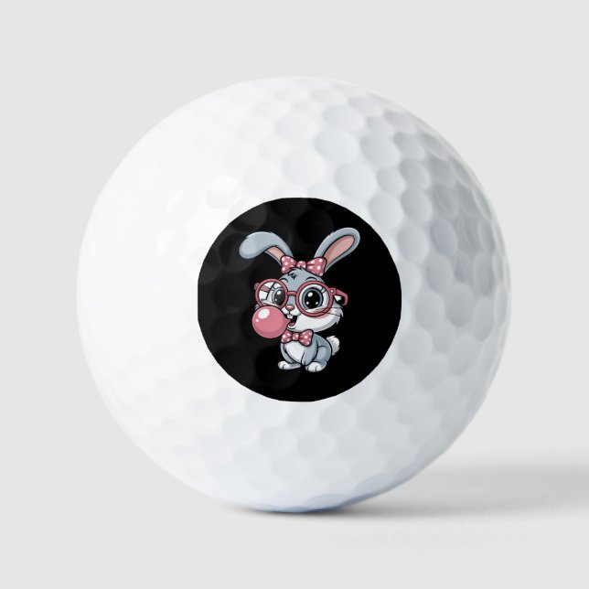 Cute Bunny with Glasses Blowing Bubble Gum Golf Balls (Front)