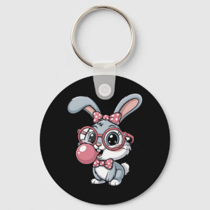 Cute Bunny with Glasses Blowing Bubble Gum Keychain