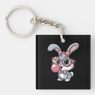 Cute Bunny with Glasses Blowing Bubble Gum Keychain