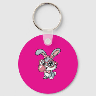 Cute Bunny with Glasses Blowing Bubble Gum Keychain