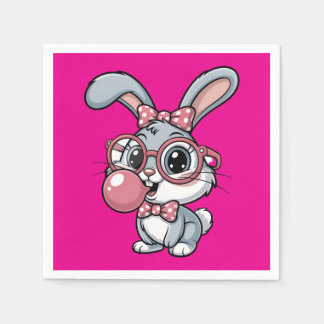 Cute Bunny with Glasses Blowing Bubble Gum Napkin