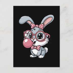 Cute Bunny with Glasses Blowing Bubble Gum Postcard