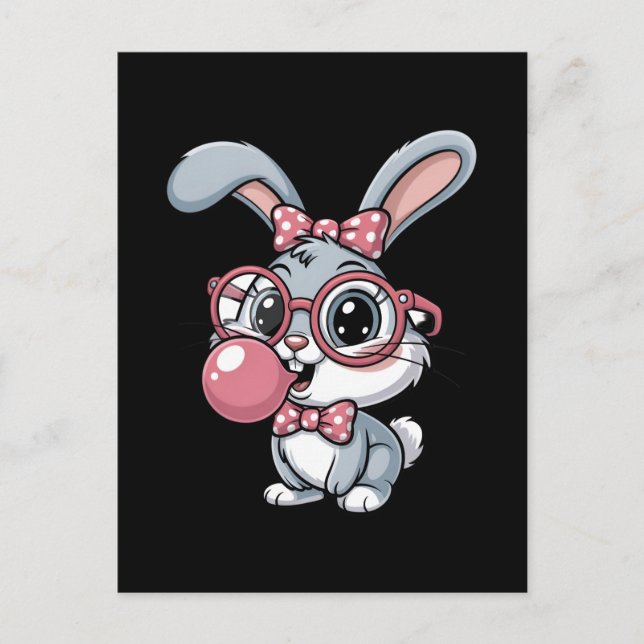 Cute Bunny with Glasses Blowing Bubble Gum Postcard (Front)