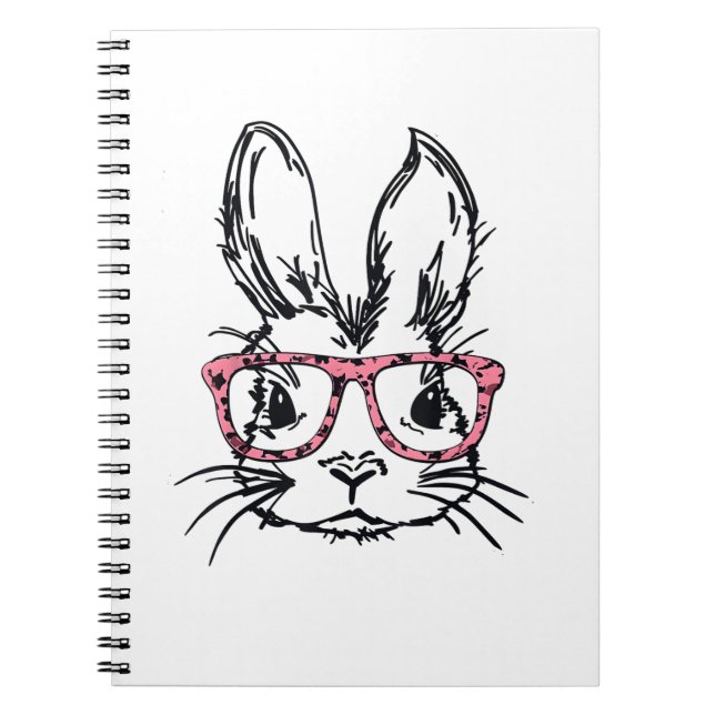 Cute Bunny With Glasses Leopard Print Easter Bunny Notebook (Front)