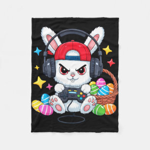 Cute bunny with headphones gaming easter fleece blanket