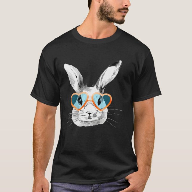 Cute Bunny With Heart Glasses Easter Day Easter Ra T-Shirt (Front)