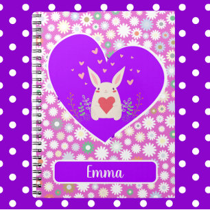 Cute Bunny with Hearts and Flowers Notebook