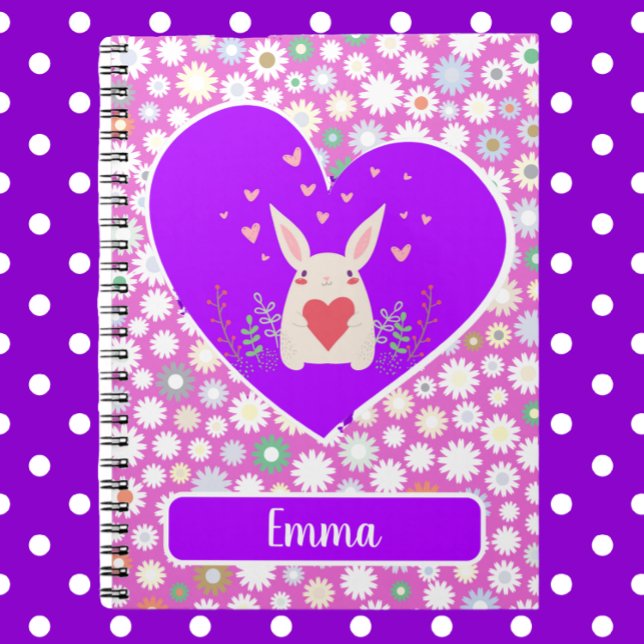 Cute Bunny with Hearts and Flowers Notebook (Creator Uploaded)