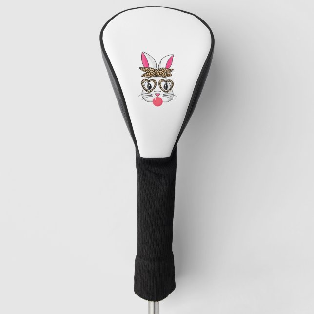 Cute Bunny With Leopard Bandana Heart Glasses East Golf Head Cover (Front)