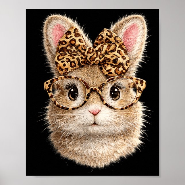 Cute Bunny with Leopard Glasses Bow Easter Rabbit Poster (Front)