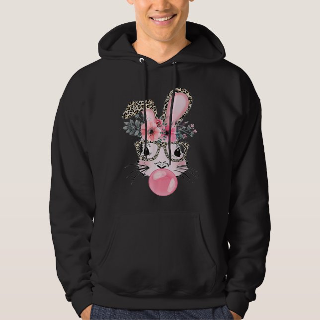 Cute Bunny With Leopard Glasses Bubblegum Easter D Hoodie (Front)