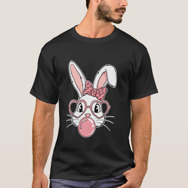 Cute Bunny With Leopard Glasses Bubblegum Easter D T-Shirt (Front)