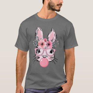 Cute Bunny With Leopard Glasses Bubblegum Easter D T-Shirt