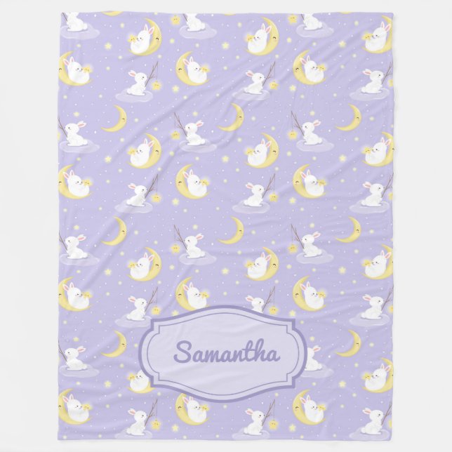 Cute bunny with moon and stars and the sky baby fleece blanket (Front)