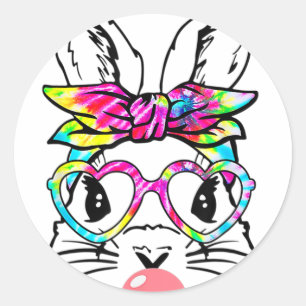 Cute Bunny With Ndana Heart Gles Bubblegum Easter  Classic Round Sticker