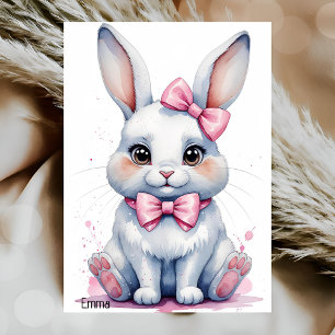 Cute bunny with pink bow birthday invitation