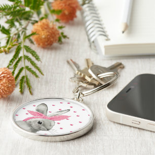 Cute Bunny with Pink Bow Keychain