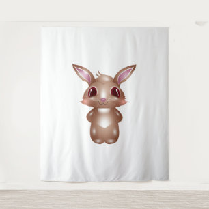 cute bunny with pink cheeks in comic style tapestry